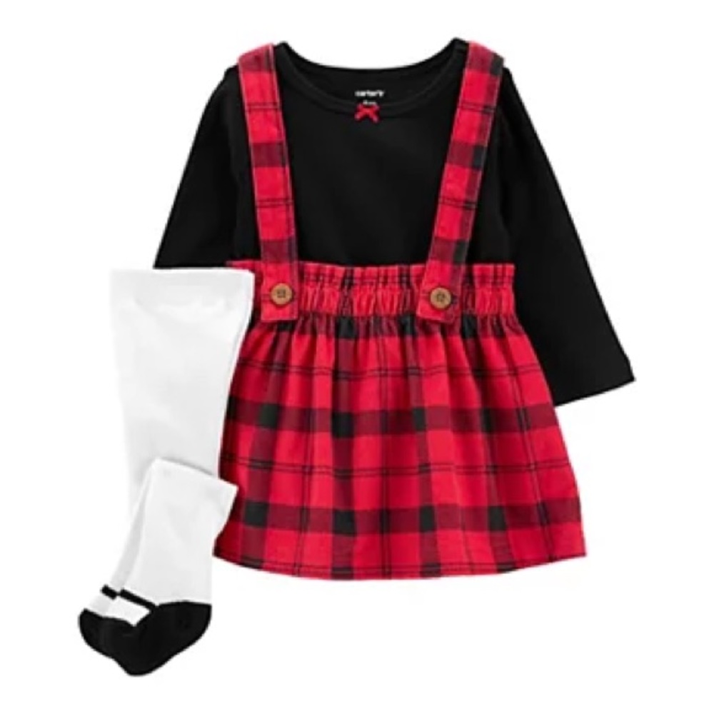 Baby Carter's 3-Piece Tee & Jumper Dress Set, newborn, 6mo, 9mo, red, black